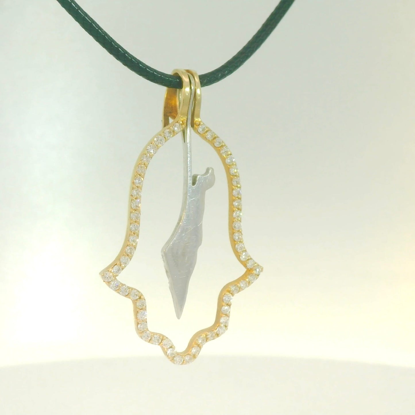 Hamsa Halo Protecting Israel. "Spread over Her a Shelter of Peace". 2 Piece Complete Pendant set, Hamsa and Israel are separate