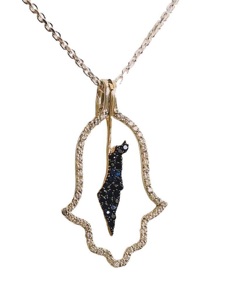 Hamsa Halo Protecting Israel. "Spread over Her a Shelter of Peace". 2 Piece Complete Pendant set, Hamsa and Israel are separate