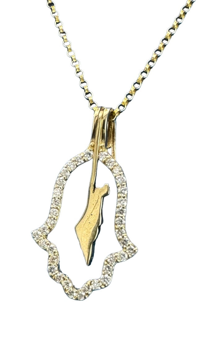 Hamsa Halo Protecting Israel. "Spread over Her a Shelter of Peace". 2 Piece Complete Pendant set, Hamsa and Israel are separate