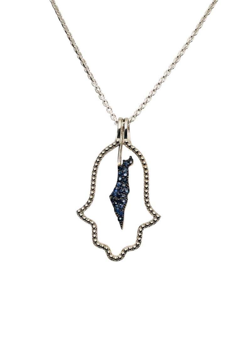 Hamsa Halo Protecting Israel. "Spread over Her a Shelter of Peace". 2 Piece Complete Pendant set, Hamsa and Israel are separate