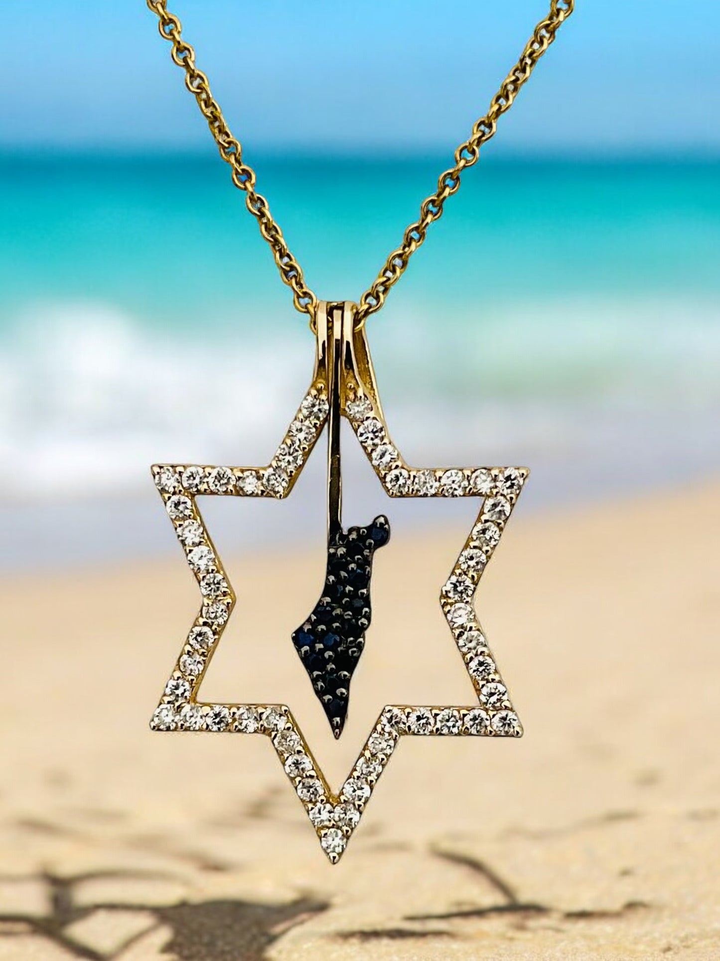 Halo Protecting Israel, 2 Piece Mini Star of David with Israel Map