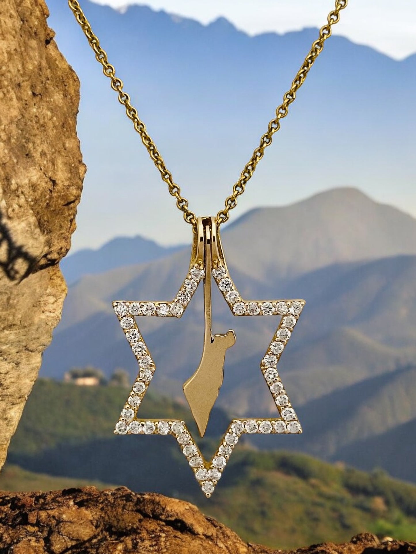 Halo Protecting Israel, 2 Piece Mini Star of David with Israel Map