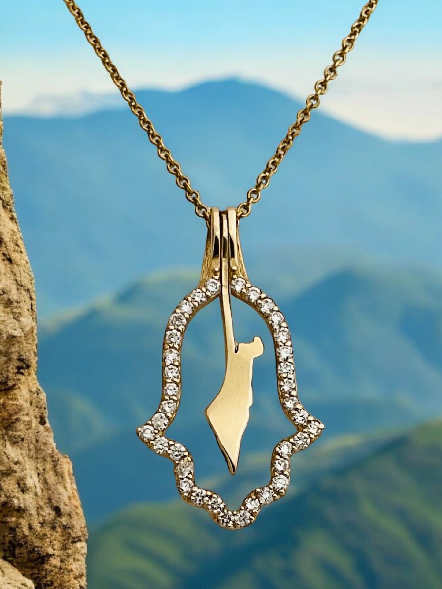 Hamsa Halo Protecting Israel. "Spread over Her a Shelter of Peace". 2 Piece Complete Pendant set, Hamsa and Israel are separate