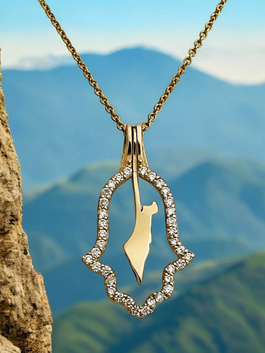 Hamsa Halo Protecting Israel. "Spread over Her a Shelter of Peace". 2 Piece Complete Pendant set, Hamsa and Israel are separate